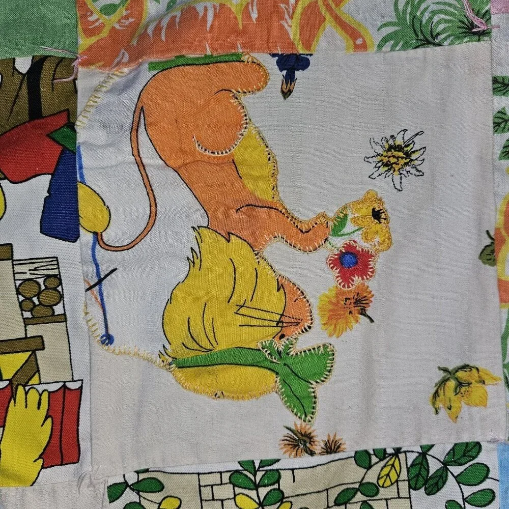 Vtg Handmade Blanket Boho Quilt Colorful Coverlet 62x83 70s 80s Fairy Tales